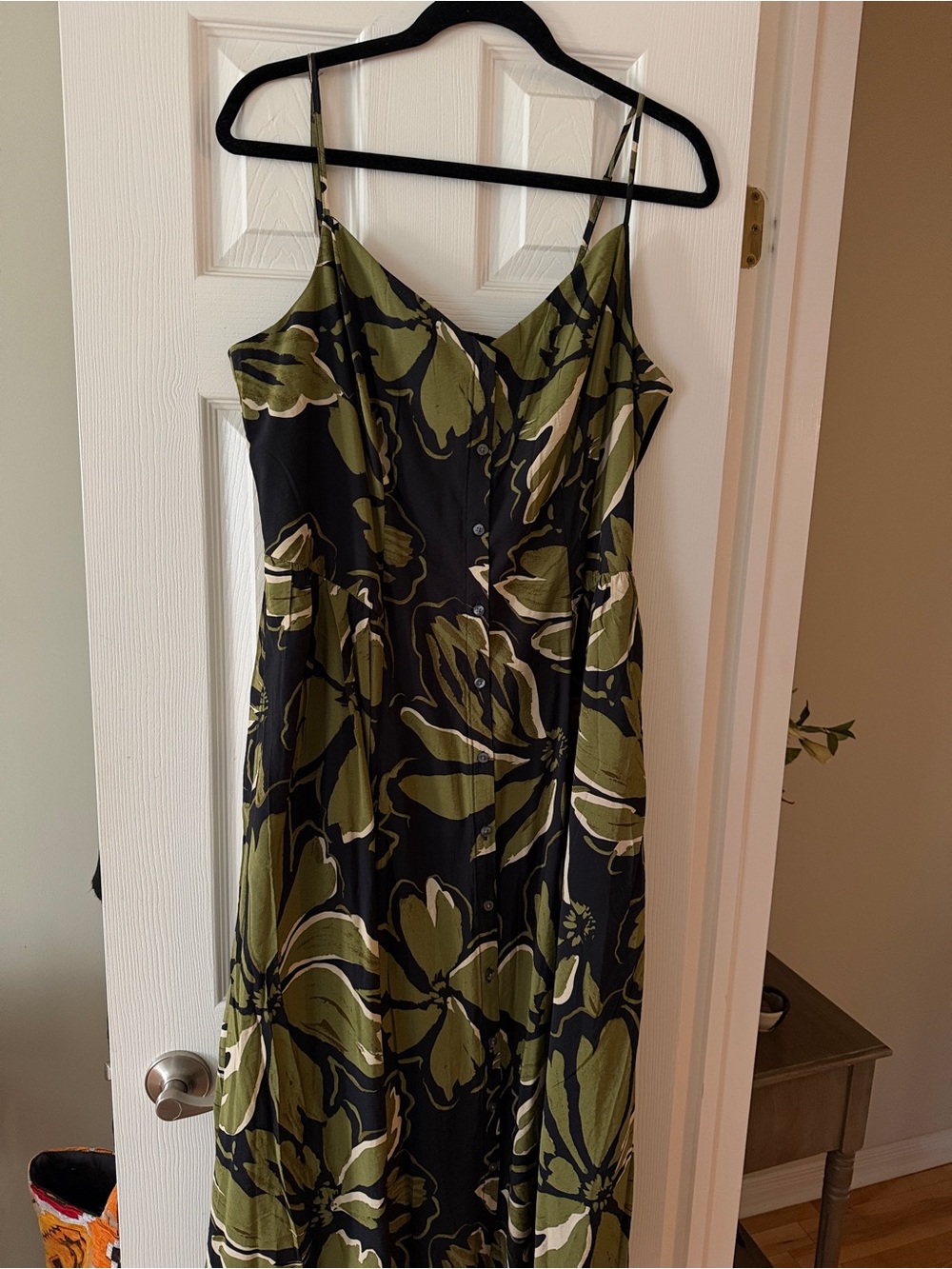 GAP Olive, Black & Cream Floral Button-Front Maxi Dress